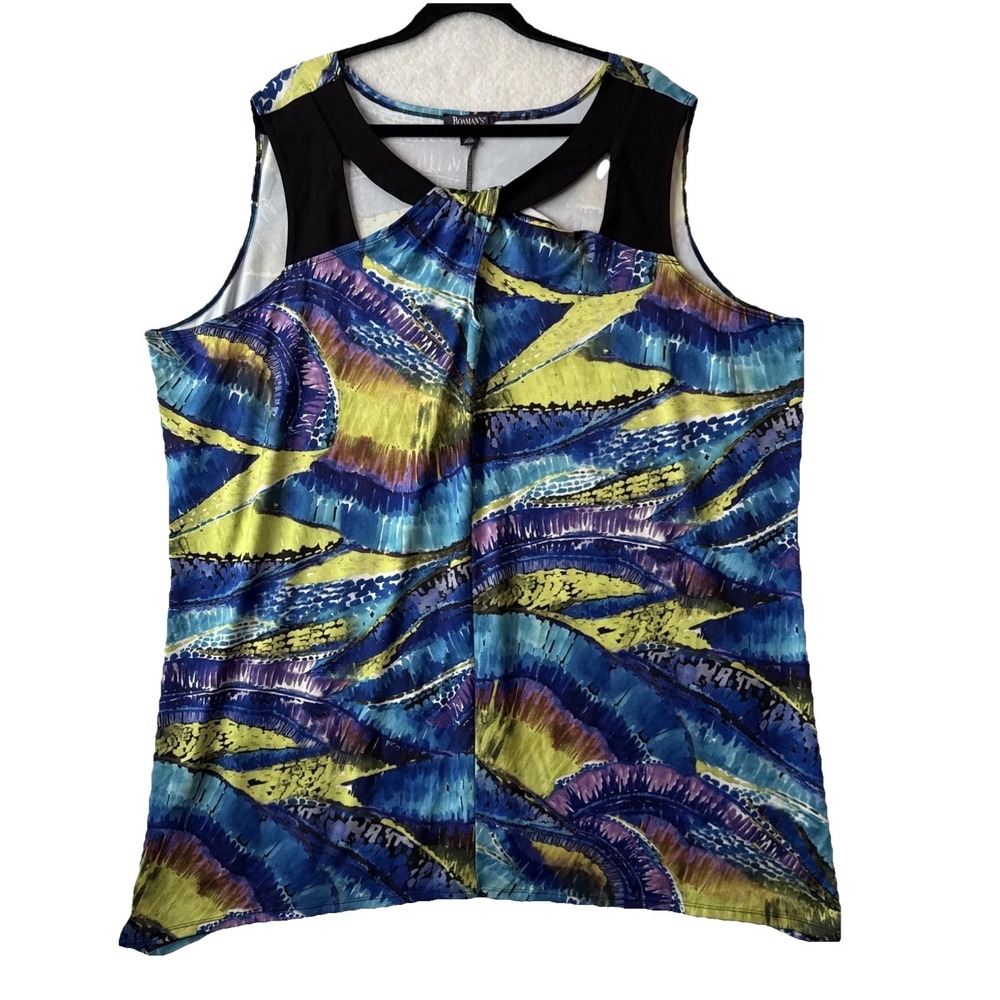 Roaman's Colorful Abstract Twist Stretch Sleeveless Asymmetric Tunic 2X Resort